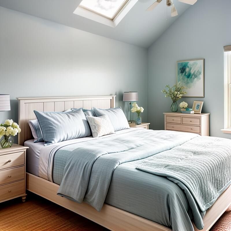 800x800 Cozy bedroom with light blue bedding and natural light, perfect for restful sleep improvement.